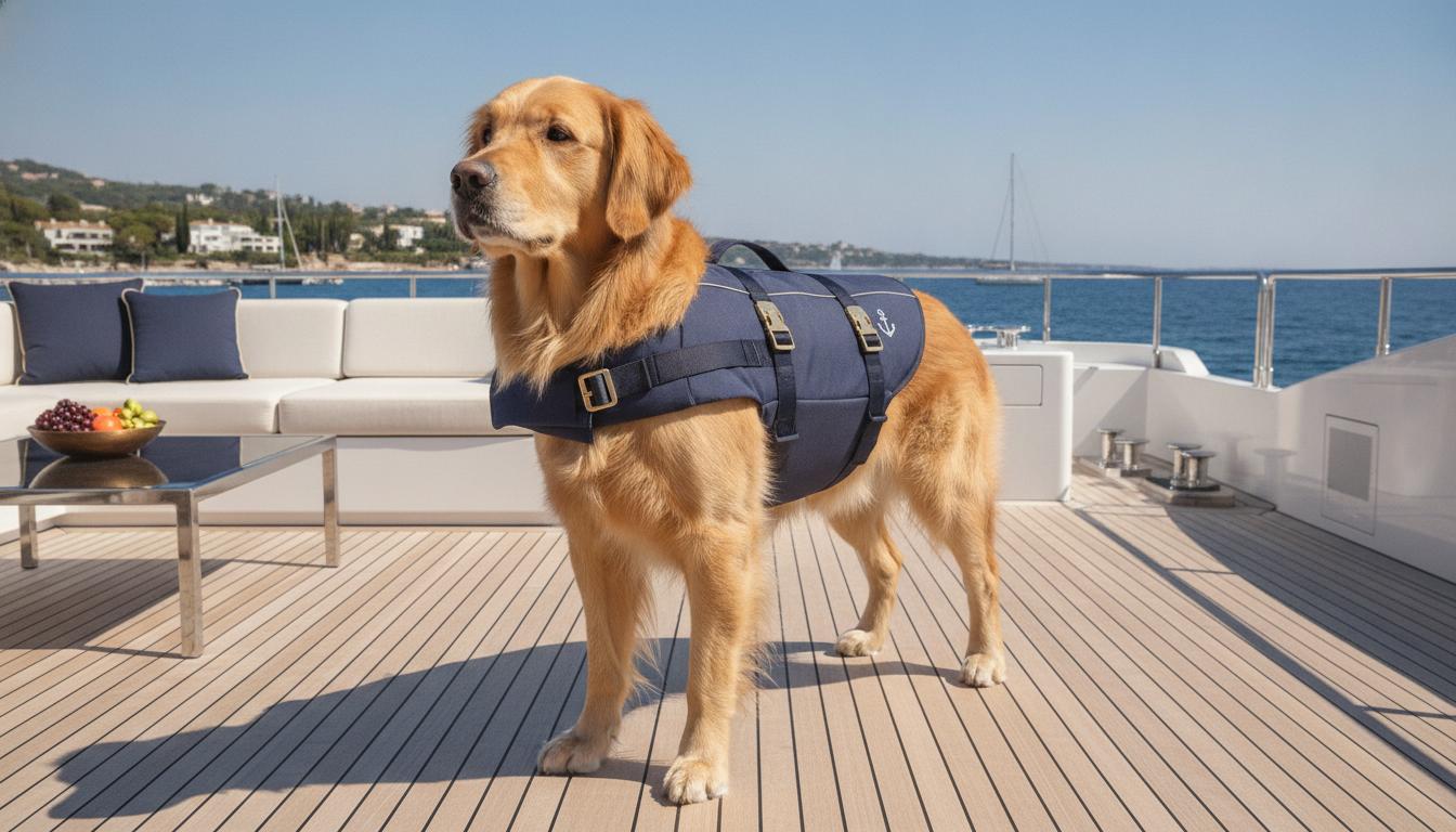 Dog on luxury yacht deck